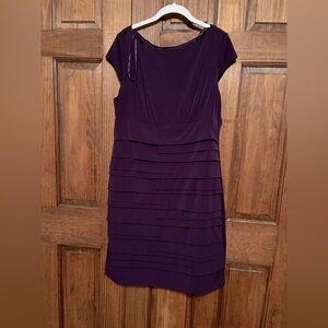 Sandra Darren Deep Purple Midi Dress Layered Size 16